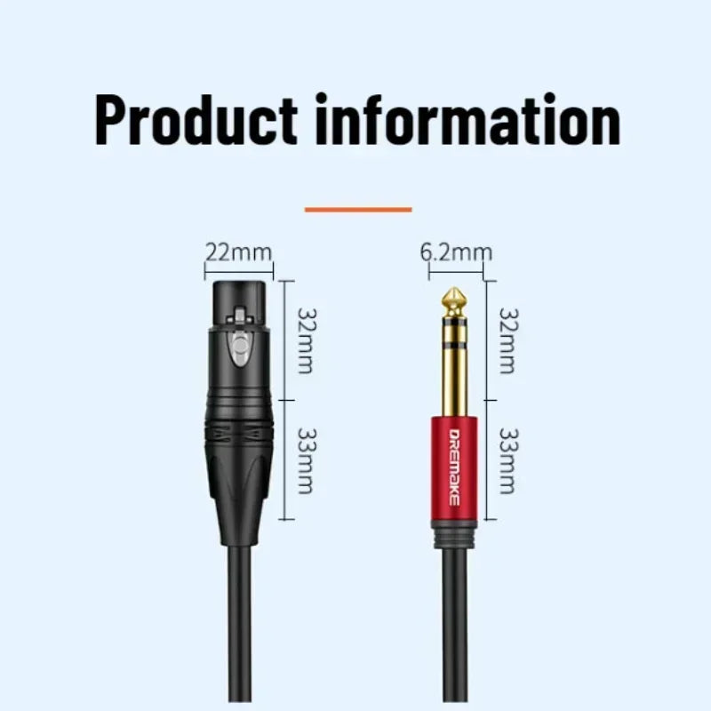 DREMAKE 6.35mm (1/4 Inch) TS/TRS Jack to XLR Female Cable